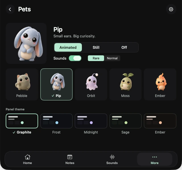 Real NotchBuddy Pets panel